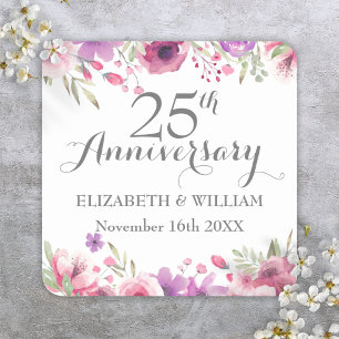 25th Anniversary Watercolour Roses Square Sticker