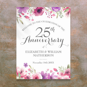 25th Anniversary Watercolour Roses Welcome Sign