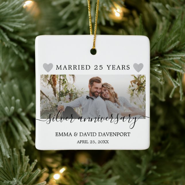 25th Anniversary Wedding Christmas Photo Ornament (Tree)