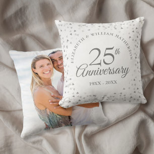25th Anniversary Wedding Photo Chic Silver Hearts Cushion