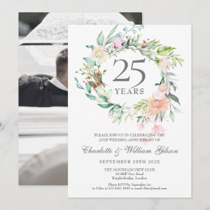 25th Anniversary Wedding Photo Roses Garland  Invitation