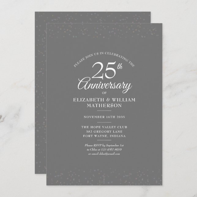 25th Anniversary Wedding Silver Stardust Confetti Invitation (Front/Back)