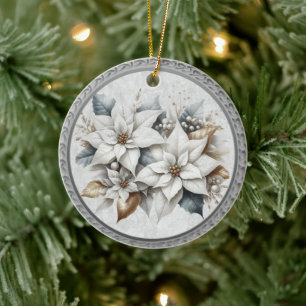 25th Anniversary White and Silver  Floral Ornament