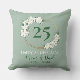 25th Anniversary White Green Floral Chinoiserie  Cushion