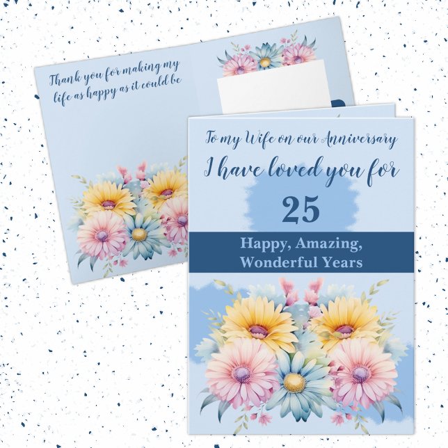 25th Anniversary wife gerbera floral blue Card (Creator Uploaded)