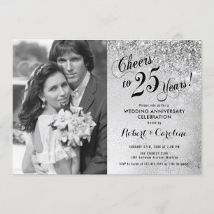 25th Anniversary with Photo - Silver Invitation