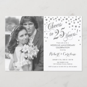 25th Anniversary with Photo - Silver White Invitation