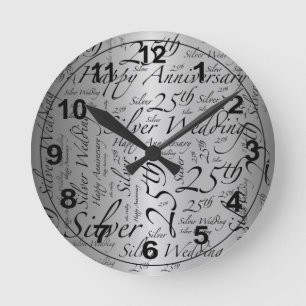 25th Anniversary Word Art Graphic Round Clock