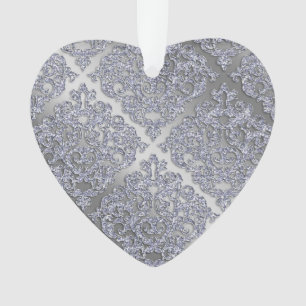 25th Anniversary Xmas Sparkle Silver Damask Cerami Ornament