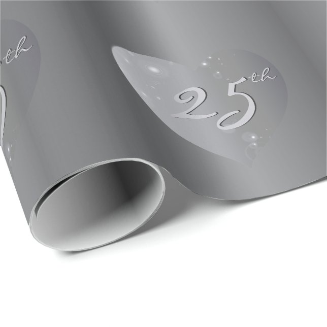 25th/Any Anniversary Silvery Hearts Wrapping Paper (Roll Corner)