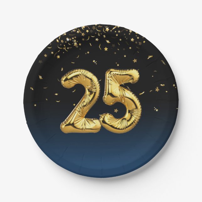 25th Balloons And Confetti Paper Plate (Front)
