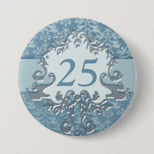 25th birthday age damask elephant silver blue 7.5 cm round badge