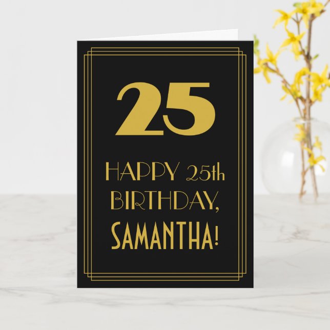 25th Birthday ~ Art Deco Inspired Look "25" & Name Card (Yellow Flower)