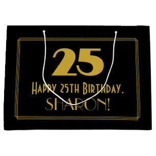 25th Birthday — Art Deco Inspired Look "25" & Name Large Gift Bag