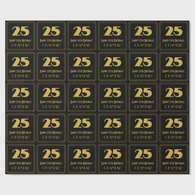 25th Birthday – Art Deco Inspired Look "25" & Name Wrapping Paper (Flat)