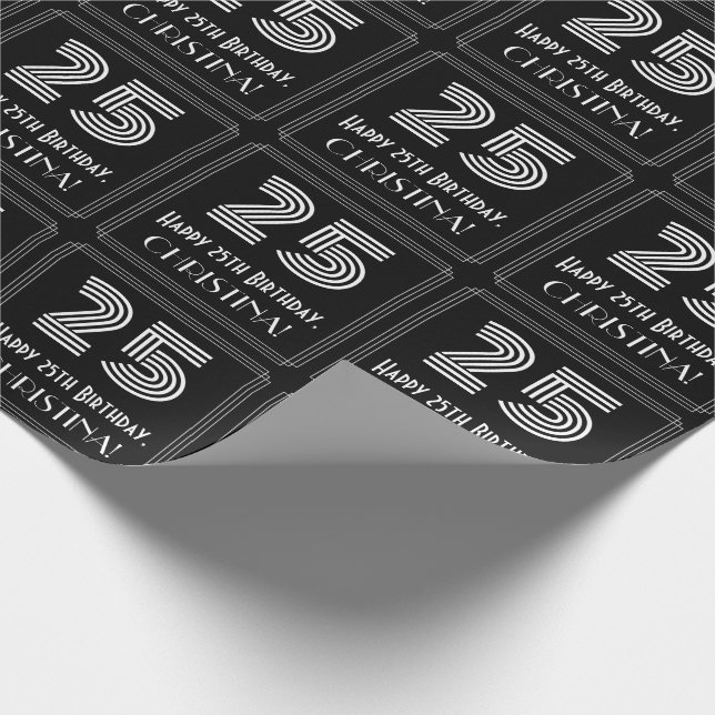 25th Birthday: Art Deco Inspired Look "25" w/ Name Wrapping Paper (Corner)