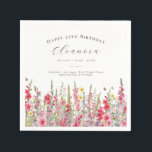 25th Birthday August Birth Flower Custom Napkin<br><div class="desc">Perfect table decor for an August birthday party. Pink gladiolus is the birth flower for that month. It forms a pretty watercolor bottom border on this floral personalised napkin. The birthday guest of honour's name, age and birthdate are placed above it using elegant calligraphy and typography. All text is editable....</div>