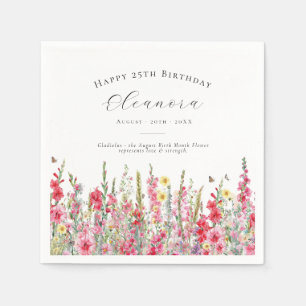 25th Birthday August Birth Flower Custom Napkin