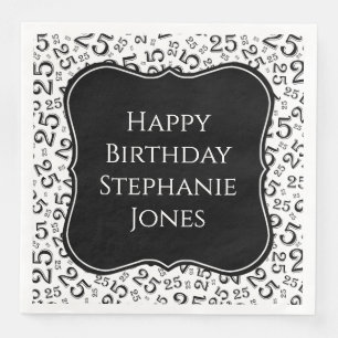 25th Birthday Black/White Bracket Number Pattern Napkin