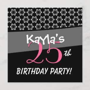 25th Birthday Black White Little Stars Invitation
