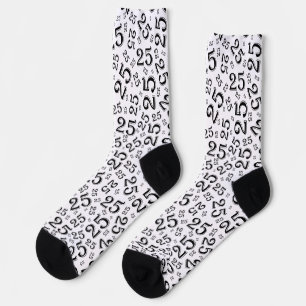 25th Birthday Black/White Random Number Pattern Socks