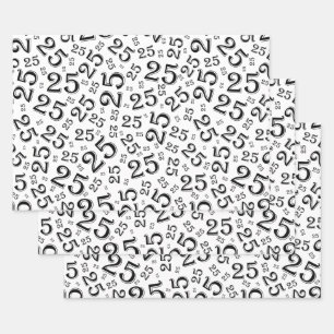 25th Birthday Black & White Random Number Pattern Wrapping Paper Sheet