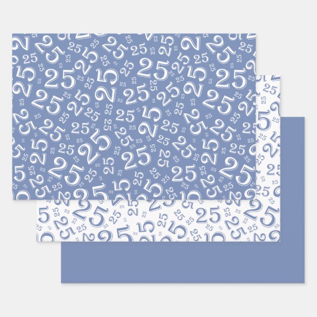 25th Birthday Blue Random Number Pattern 25 Wrapping Paper Sheet (Set)