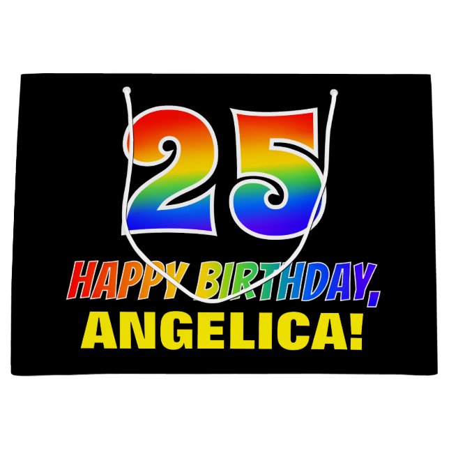 25th Birthday: Bold, Fun, Simple, Rainbow 25 Large Gift Bag (Front)