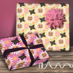 25th Birthday Butterfly Daisies Wrapping Paper Sheet