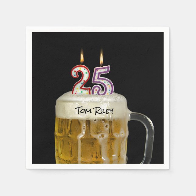 25th birthday candles in beer napkin (Front)