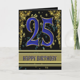 25th birthday card with gold and bubbles
