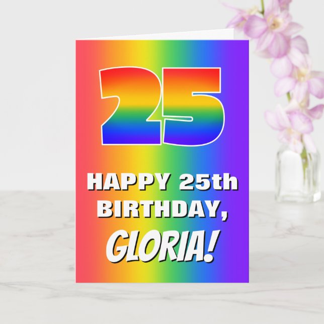25th Birthday: Colorful, Fun Rainbow Pattern # 25 Card (Orchid)