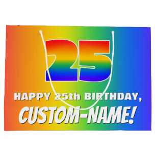25th Birthday: Colourful, Fun Rainbow Pattern # 25 Large Gift Bag