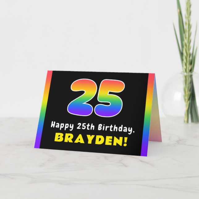 25th Birthday: Colourful Rainbow # 25, Custom Name Card (Front)