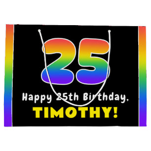 25th Birthday: Colourful Rainbow # 25, Custom Name Large Gift Bag