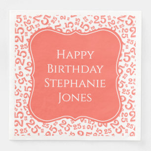 25th Birthday Coral/White Bracket Number Pattern Napkin