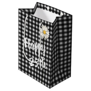 25th Birthday Daisy On Gingham Medium Gift Bag