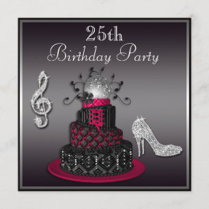 25th Birthday Disco Diva Cake and Heels Hot Pink Invitation