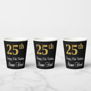 25th Birthday - Elegant Luxurious Faux Gold Look # Paper Cups
