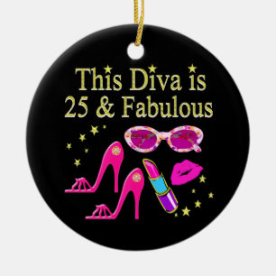 25TH BIRTHDAY FABULOUS DIVA DESIGN CERAMIC TREE DECORATION