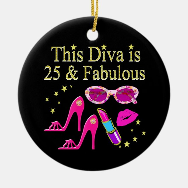 25TH BIRTHDAY FABULOUS DIVA DESIGN CERAMIC TREE DECORATION (Front)