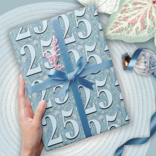 25th Birthday Filigree Floral Typography Wrapping Paper
