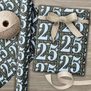 25th Birthday Filigree Floral Typography Wrapping Paper