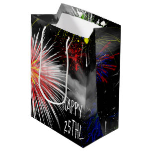 25th Birthday Fireworks In Clouds Medium Gift Bag