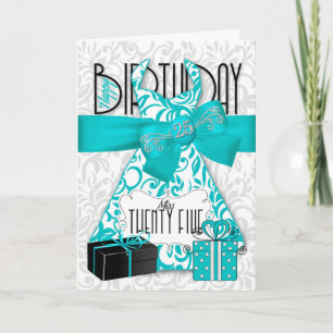 25th Birthday for Her Trendy Bling Turquoise Dress Card