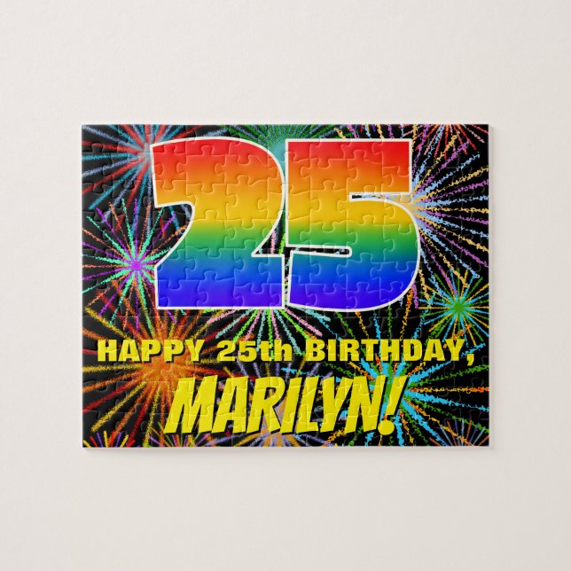 25th Birthday: Fun, Colourful Celebratory Firework Jigsaw Puzzle (Horizontal)