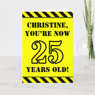 25th Birthday: Fun Stencil Style Text, Custom Name Card