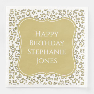 25th Birthday Gold/White Bracket Number Pattern Napkin