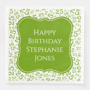25th Birthday Green/White Bracket Number Pattern Napkin
