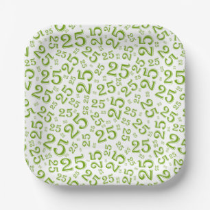 25th Birthday Green/White Random Number Pattern Paper Plate